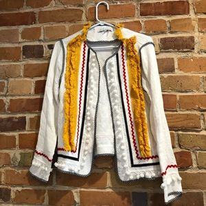 English factory white jacket with yellow fringe